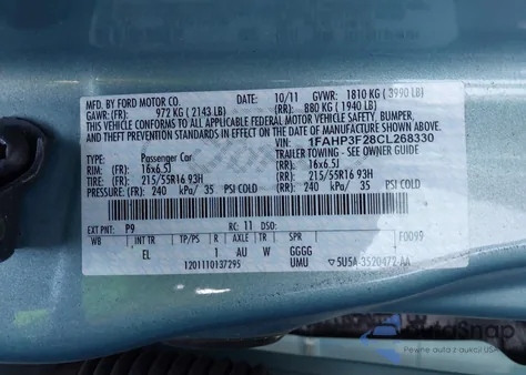 2012 Ford Focus Se z USA, uszkodzony, nr VIN 1FAHP3F28CL268330